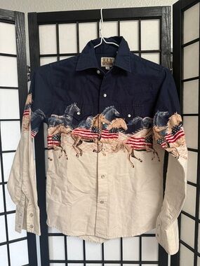 Ely Cattleman Navy & Cream American Horse Print Western Shirt